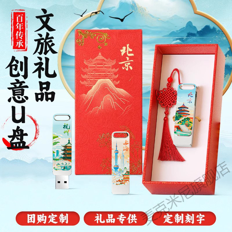 创意u盘图案金属旋转国潮博物馆景区城市推广纪念礼品32g优盘刻字