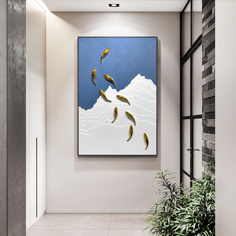 新中式入户玄关《九鱼图》装饰画过道浮雕竖版挂画 设计大师A016图片