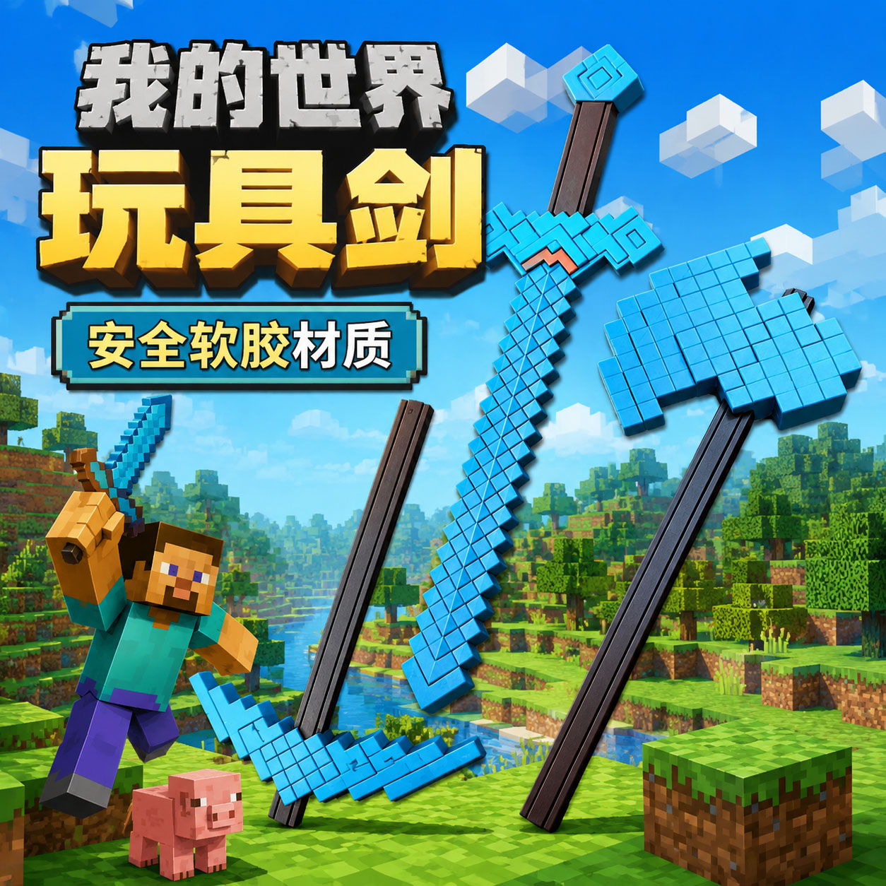 我的世界钻石剑玩具软胶mc游戏周边武器模型儿童角色扮演道具