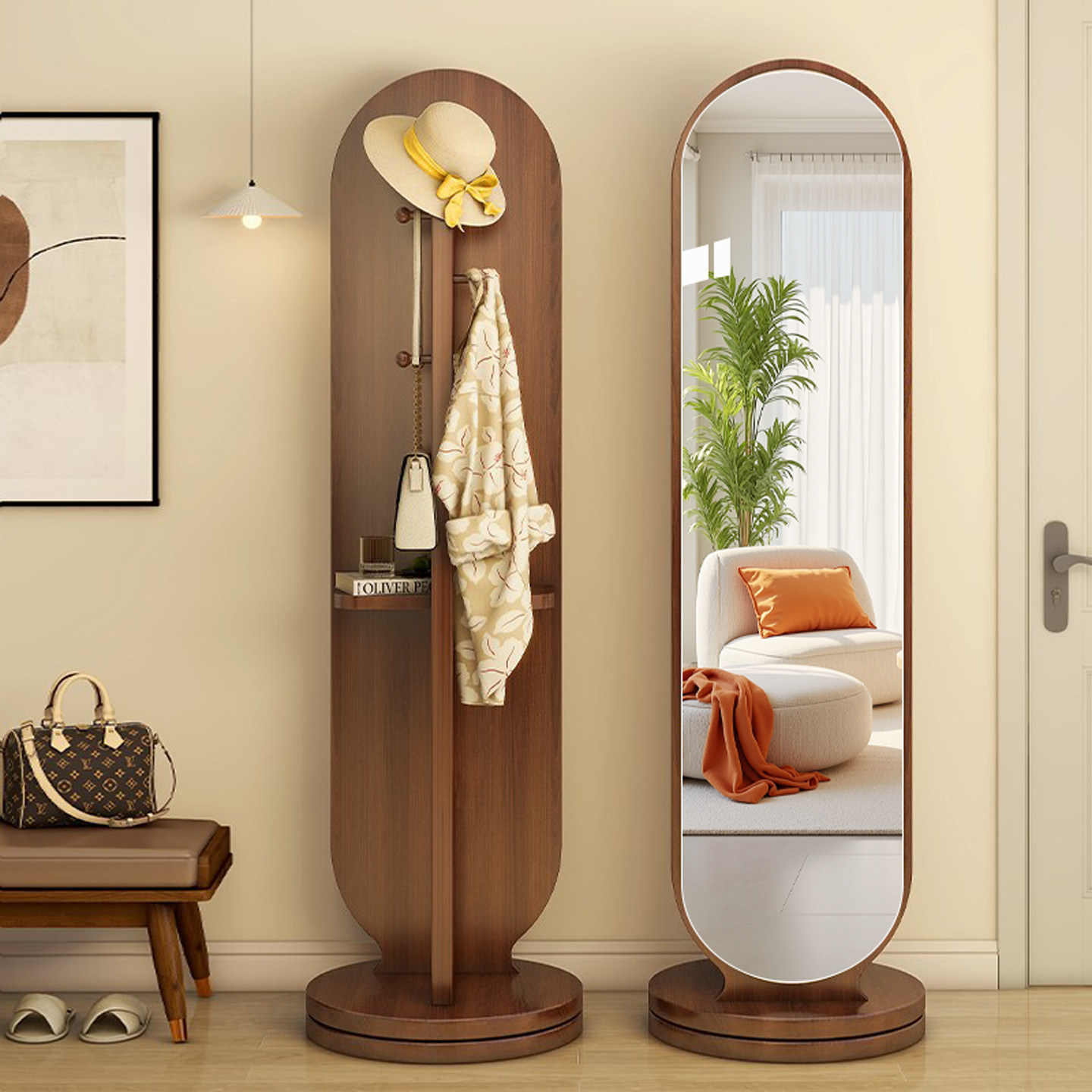 全身穿衣镜家用衣帽架一体镜子