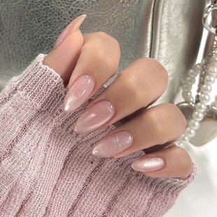 ins风高级简约韩系纯手工穿戴甲气质显白杏仁美甲中长款 甲片xg