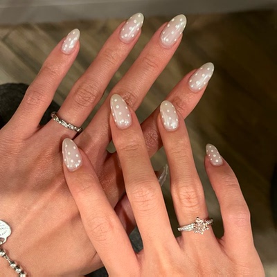 ins高级风系列波点法式风纯手工穿戴甲气质显白欧美ins风美甲甲片