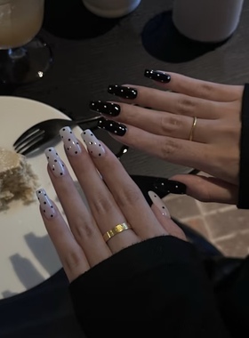 ins高级风系列波点纯手工穿戴甲气质显白欧美梯形美甲中长款甲片