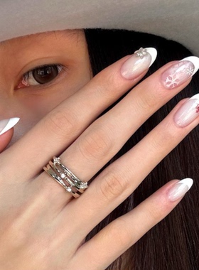 高级冬日雪花海莉纯手工穿戴甲气质显白杏仁美甲中长款甲片xq