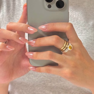 高级老钱海莉纯手工穿戴甲气质显白杏仁美甲中长款 甲片pq