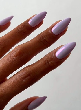 2025新款简约风海莉穿戴甲手工中长款紫色美甲绝美高级杏仁指甲