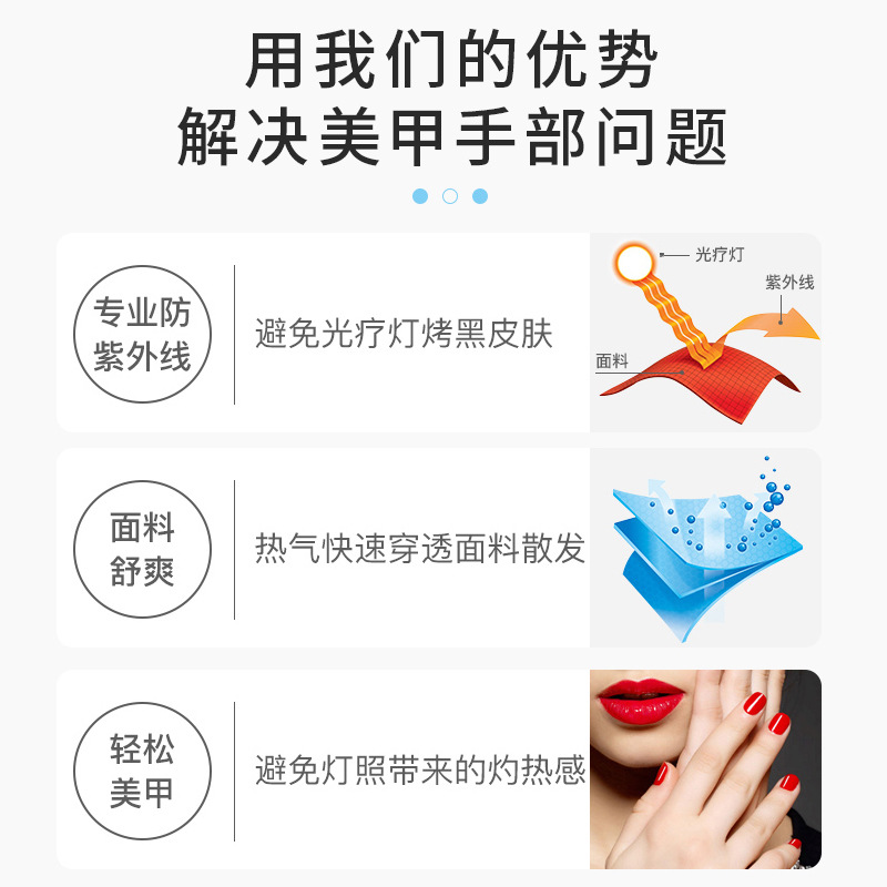美甲专用手套防黑防晒防辐射防紫外线黑手套指照灯做指甲防护