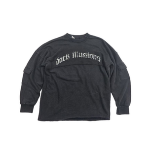 不规则斜下摆落肩圆领毛圈黑色长袖卫衣字母印花宽松日常百搭上衣