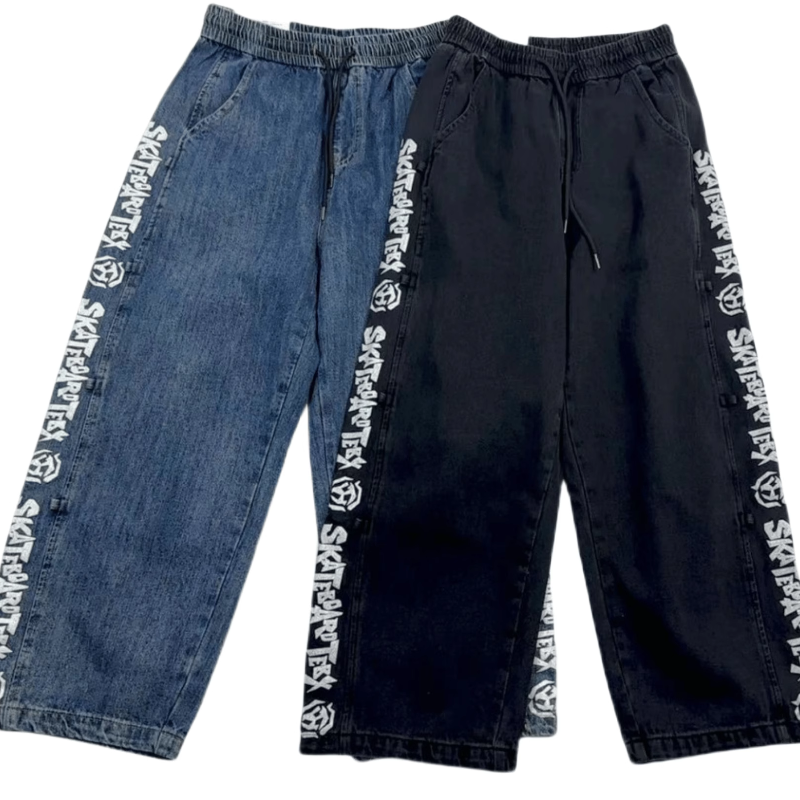 日系复古印花拼接牛仔裤