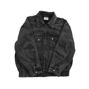 古着vintage经典 翻领复古机车牛仔上衣 基础水洗黑色收腰落肩夹克