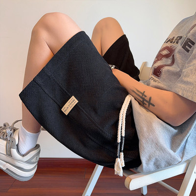 隐哲穿搭HK26220夏季人字纹五分裤男生百搭魔术贴大码宽松短裤