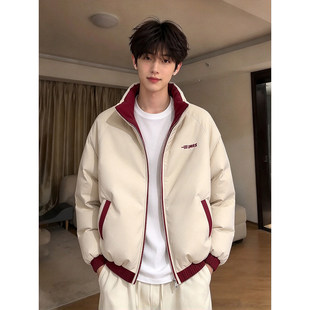两面穿立领羽绒棉服男生冬季穿搭加厚短款棉衣外套情侣美式面包服