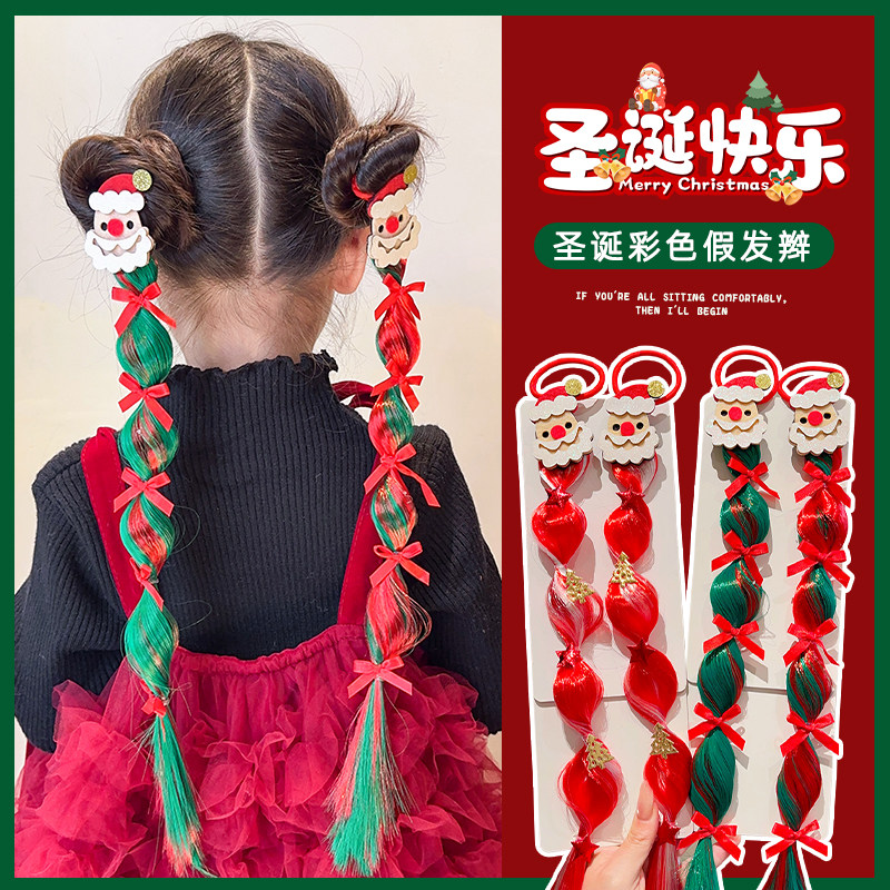 圣诞节发圈儿童红色蝴蝶结灯笼辫