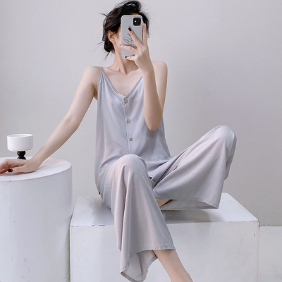 睡衣女人造棉绸吊带春夏秋田园风