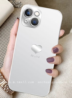 银色爱心适用opporeno12手机壳reno11女reno10新款reno9proplus电镀玻璃reno8/6全包防摔保护套find7简约