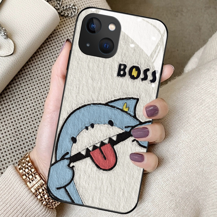 油画鲨鱼适用opporeno7手机壳reno6proplus少女reno5新款4se钢化玻璃reno3高端r17全包防摔保护套r15可爱卡通