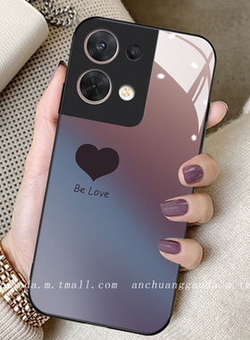 暗夜紫爱心适用opporeno8手机壳reno7女reno6proplus新款reno5钢化玻璃4se高端reno12全包防摔保护套11简约10