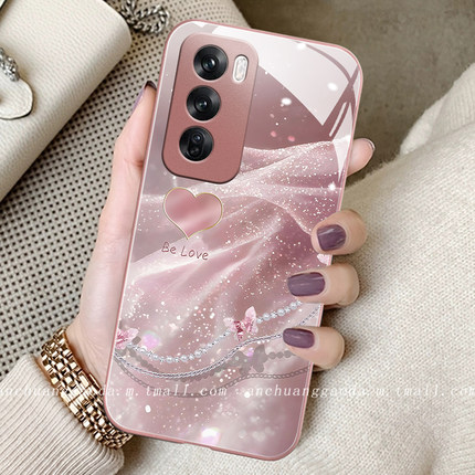 流沙蝴蝶爱心适用opporeno14手机壳reno13pro女reno12新款reno11液态玻璃reno10/9/8全包防摔reno6保护套7se
