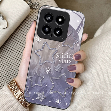 羽纱星星适用小米15手机壳14pro女12x新款xiaomi13液态玻璃红米k70防摔k60全包保护套note14高端简约