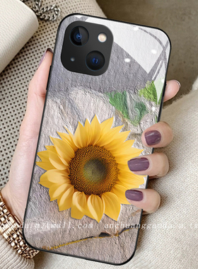 一束向日葵适用opporeno9手机壳reno8女reno6proplus新款reno7se钢化玻璃reno5/4/3全包防摔保护套r17简约