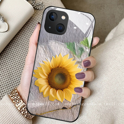 一束向日葵适用opporeno9手机壳reno8女reno6proplus新款reno7se钢化玻璃reno5/4/3全包防摔保护套r17简约