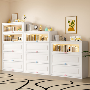 钢制书柜带玻璃门家用简约儿童书架多层大容量防尘收纳柜铁艺书橱