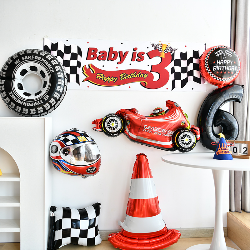赛车主题铝膜气球海报宝宝宴装饰