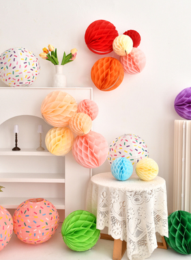 蜂窝球蜂巢纸花灯笼红橙粉蓝色生日派对求婚结婚礼店开业装饰