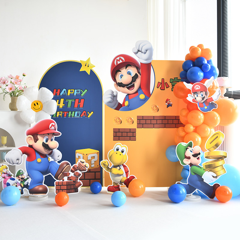 Mario马里奥主题男孩生日布置场景儿童卡通气球kt板装饰家里酒店