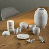 陶瓷器餐具乔迁圣诞礼物 碗碟套装 LLADRO雅致 锦鲤呈祥金彩系列