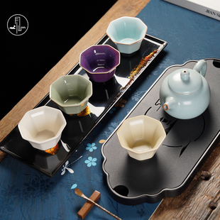 见山烧五大名窑套装八方杯主人杯汝官哥钧定窑茶杯生日礼物送长辈