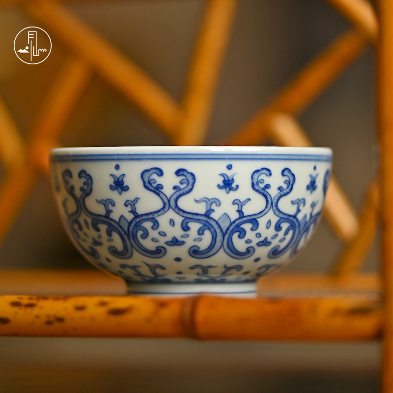 见山烧主人杯景德镇青花玉佩忍冬陶瓷茶杯个人高端功夫茶具品茗杯