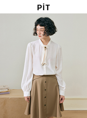 【蝴蝶结飘带少女】PIT复古设计感气质衬衫女202