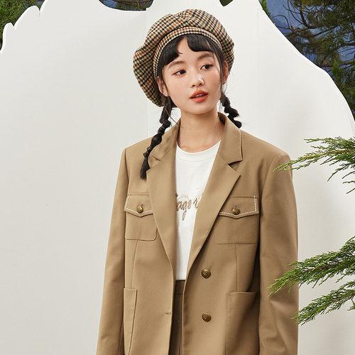 PIT复古翻领西装外套女春季百搭显瘦小西服通勤