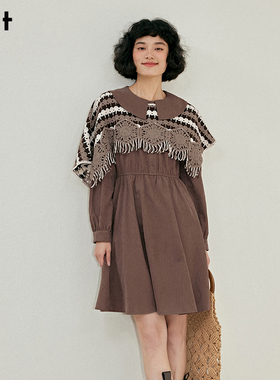 【昕怡粉丝专享】pit复古高级感拼接撞色长袖连衣裙女春新款