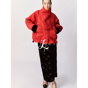 口皮毛一体鹅绒羽绒服 SailingLUO 人丝暗纹袖 新中式 围脖 25冬新款