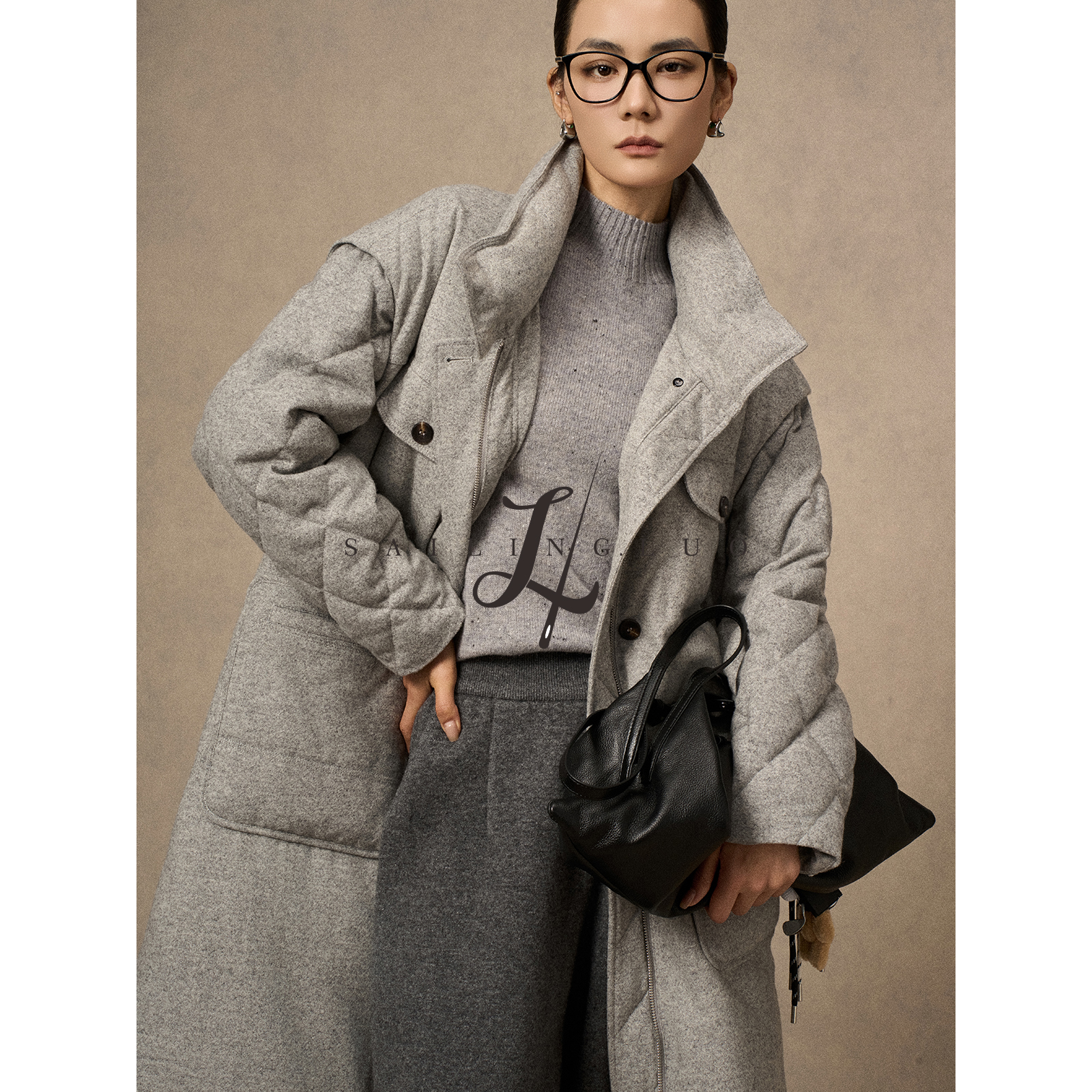 SailingLUO/24冬新款巴恩风蚕丝驼绒袖可拆卸鹅绒羽绒服