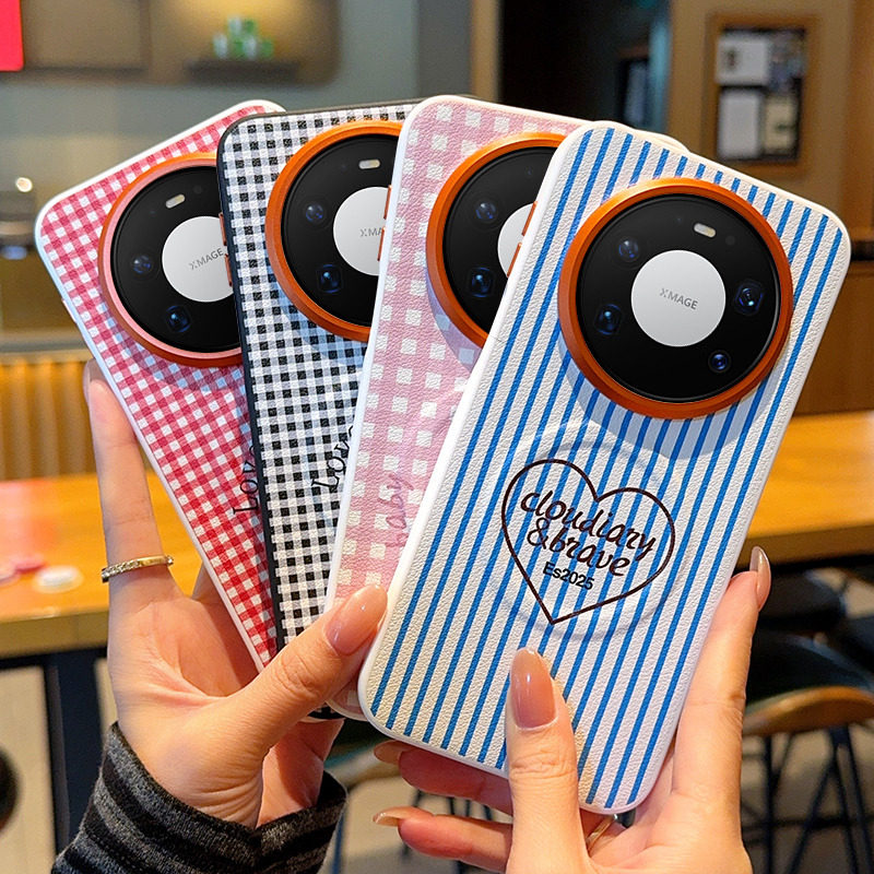 适用华为Mate80手机壳全包金甲系列磁吸黑红格纹Mate80pro保护套女款Mate80promax高档气囊支架