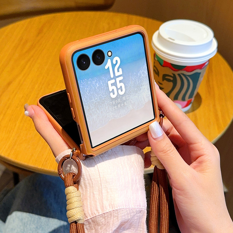 适用三星ZFlip7手机壳防摔挡奢华美拉德系棕三星ZFlip7FE折叠屏保护套网红ZFlip6水豚棕色编织ZFlip5手提女款