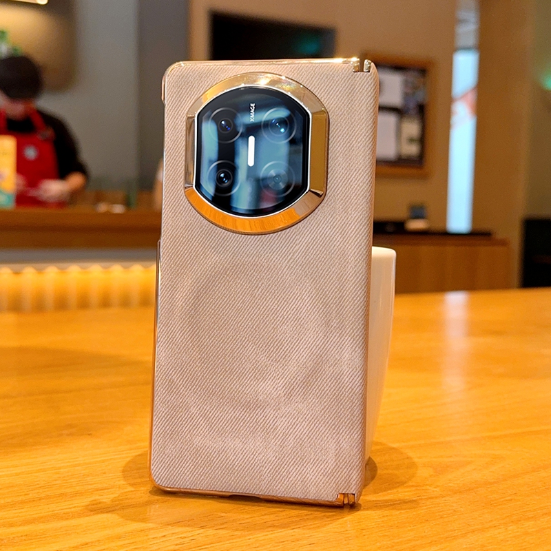 适用华为MateX7手机壳全包简约防摔创意超薄牛仔纹MateX7折叠屏保护套网红时尚磁吸电镀双中轴