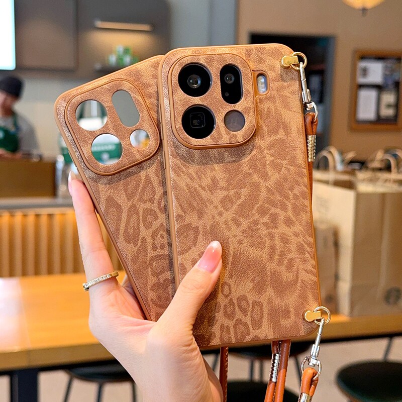 适用OPPOFindX9手机壳全包豹纹OPPOFindX9pro保护套新款白色支架高级感刺绣猫保护壳斜挎挂绳女款