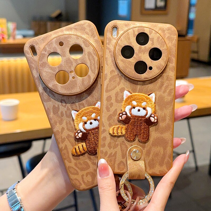 适用vivoX300手机壳全包豹纹vivoX300pro保护套新款白色支架高级感刺绣猫保护壳手提女款