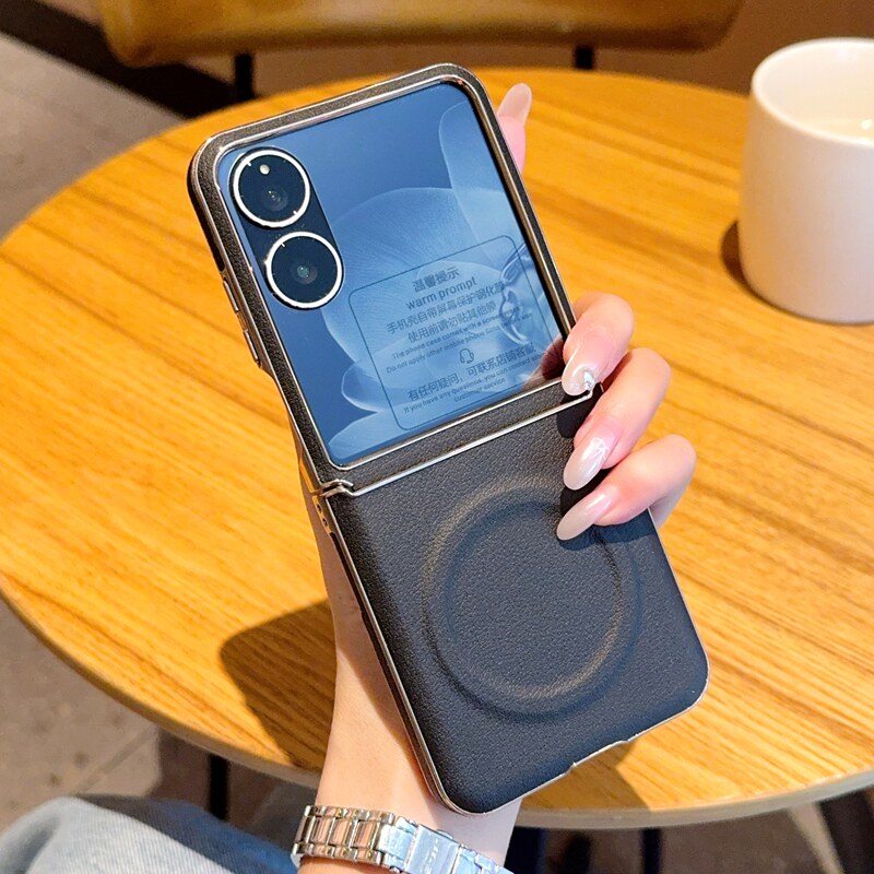 适用小米MIXFlip2手机壳全包防摔超薄皮包中轴小米MIXFlip2折叠屏保护套电镀侧贴时尚壳膜一体磁吸荔枝纹