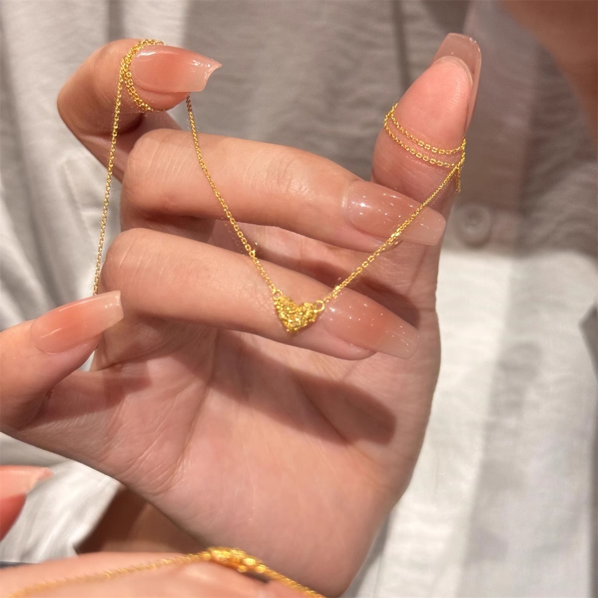 S925纯银碎冰冰爱心项链女轻奢小众高级颈链设计感百搭爆闪锁骨链