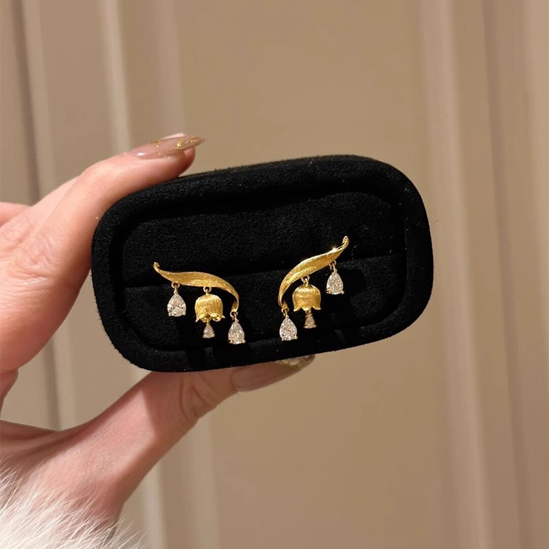 S925纯银蓝铃花耳钉女款2025新款爆款耳环轻奢高级感中古拉丝耳饰