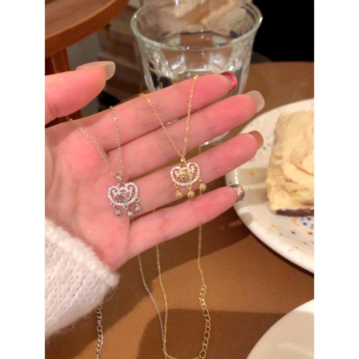 925纯银闪钻如意平安锁项链女2024新款爆款轻奢小众颈链高级锁骨