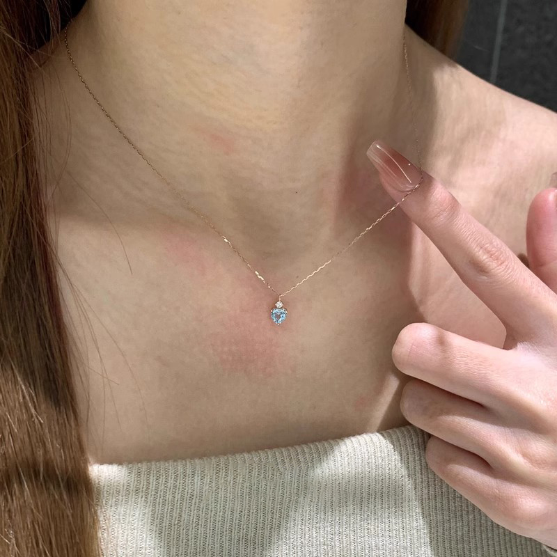 S925纯银蓝眼泪爱心项链轻奢小众2025新款高级锁骨链星辰大海颈链