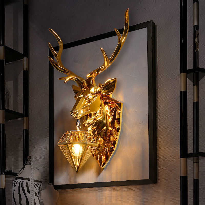 招财鹿头壁灯后现代简约欧式创意装饰壁灯客厅卧室电视墙过道灯具