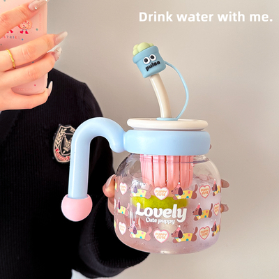 大容量玻璃杯女生带盖办公室茶水分离泡茶杯耐高温2025新款吸管杯