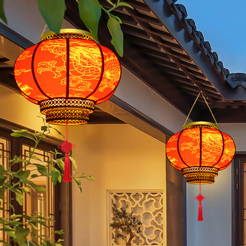 高端接电灯笼百福2026年新款大门一对户外灯庭院阳台圆形龙纹灯笼